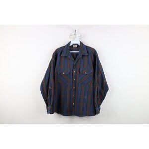 Vintage 90s Five Brother Mens Large Distressed Flannel Button Shirt Plaid USA
